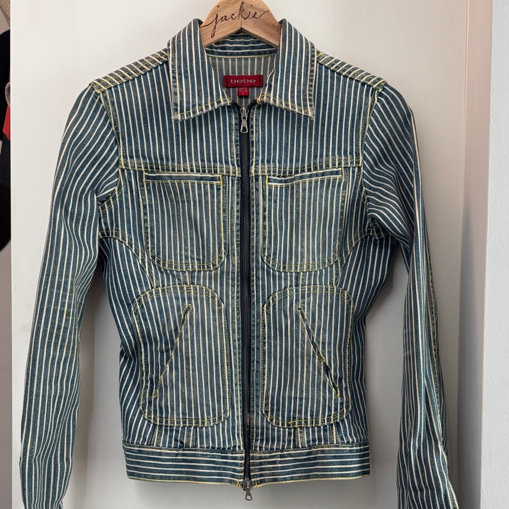 bebe Striped Jean Jacket Small